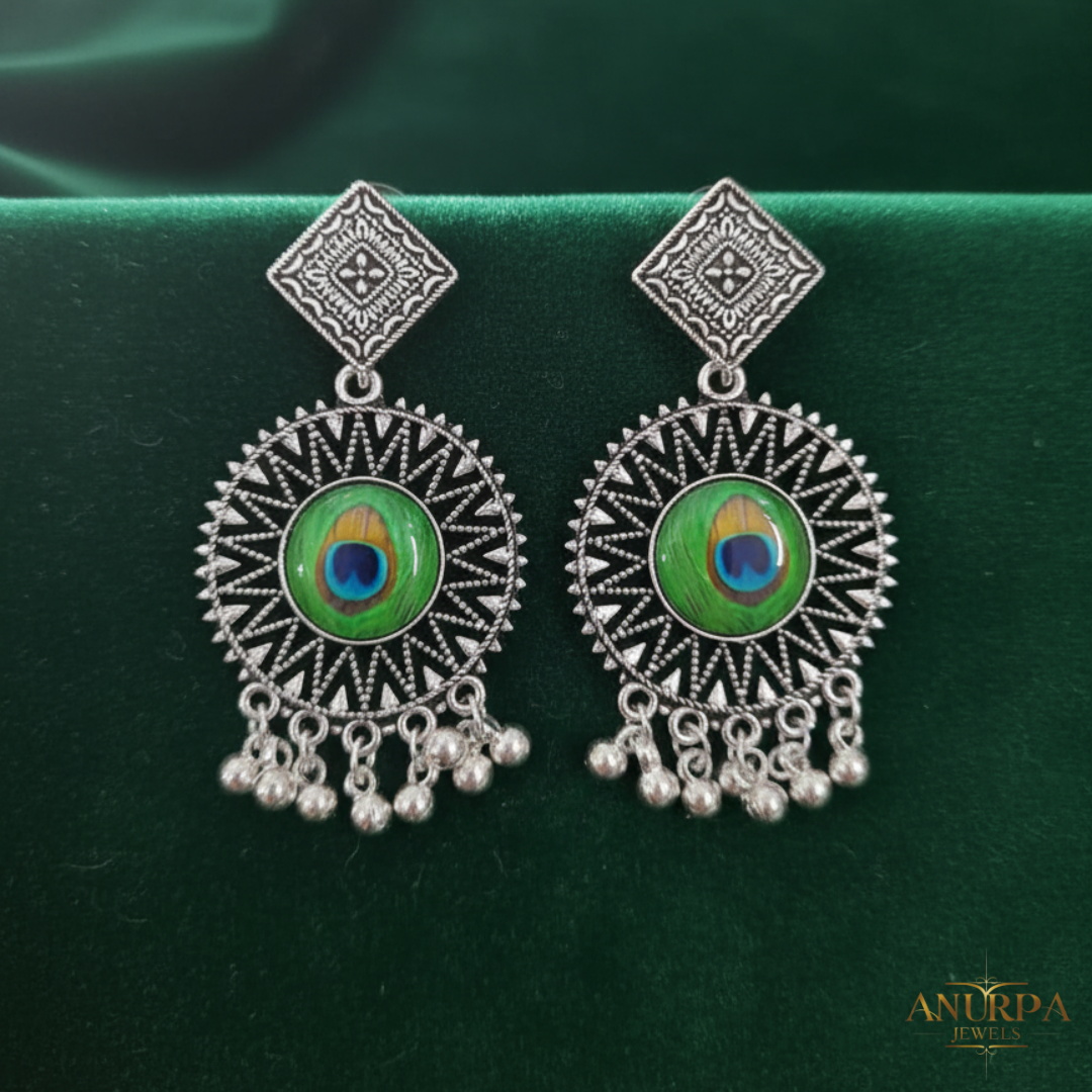 Oxidised Earrings Combo Pack (Set of 5) – Designer Danglers, Peacock Motifs, Jhumkas, Butterfly Danglers and Crystal Tops