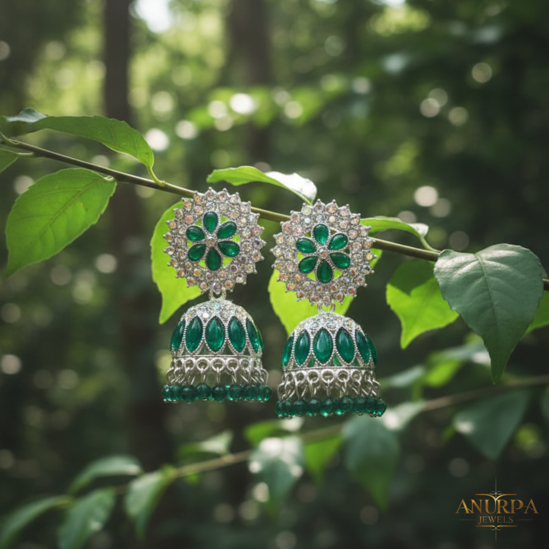 Anurpa Jewels – 8-Color Premium Floral Stone Jhumka Combo Pack | Matching Jhumkas for Every Outfit | Wedding & Festive Collection